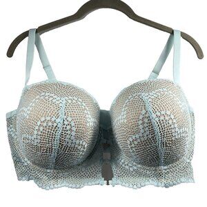 Adored By Adore Me 40D Bra Aqua Blue Balconette Underwire Back Closure Adjustabl